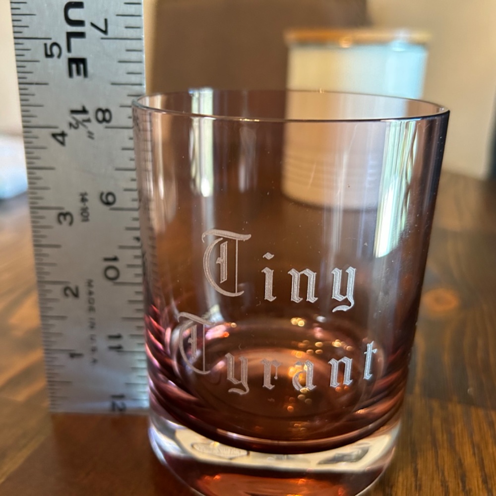 Pink Amethyst Krosno "Tiny Tyrant" Etched Double Old Fashioned Glass 16oz - Picture 6 of 6